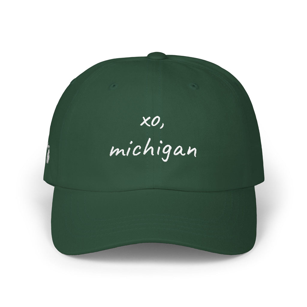 xo, michigan cap / green + white